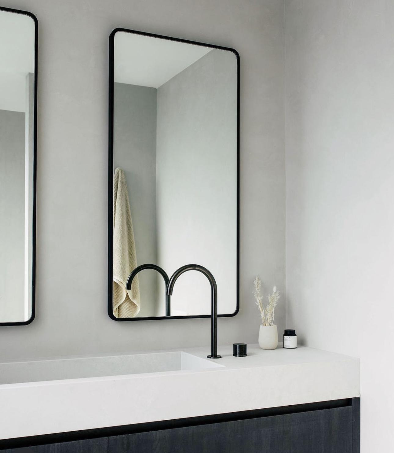 Concrete vanity with twin black mixers — Bathroom Renovations job in Shell Cove by Shellharbour Plumbing