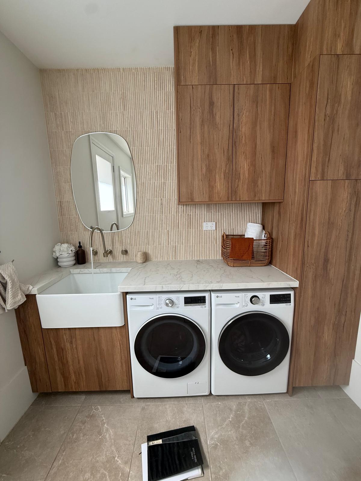 New laundry — farmhouse sink & timber joinery — Shell Cove | Shellharbour Plumbing