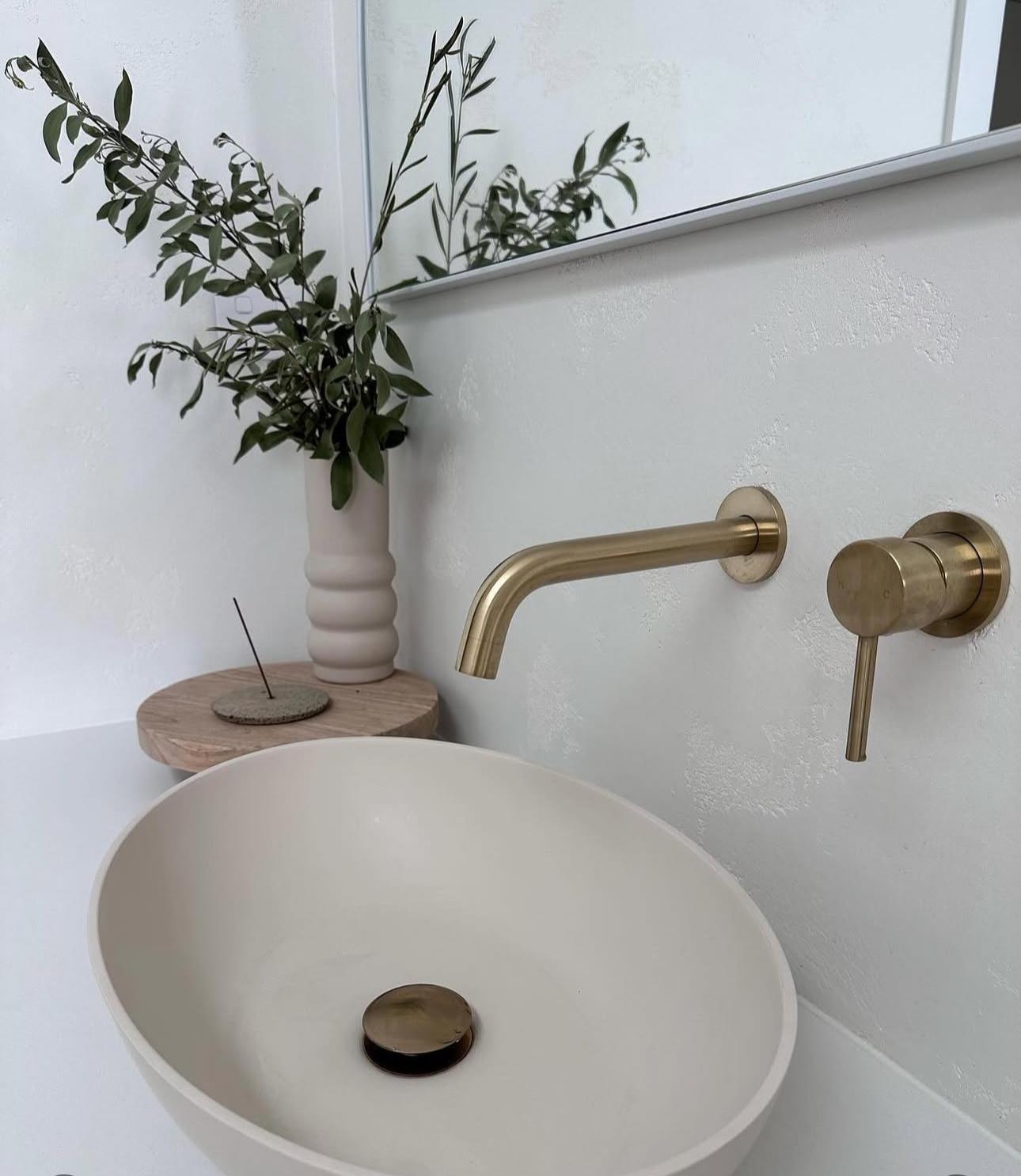 Brushed brass wall-mount basin set — Albion Park | Shellharbour Plumbing