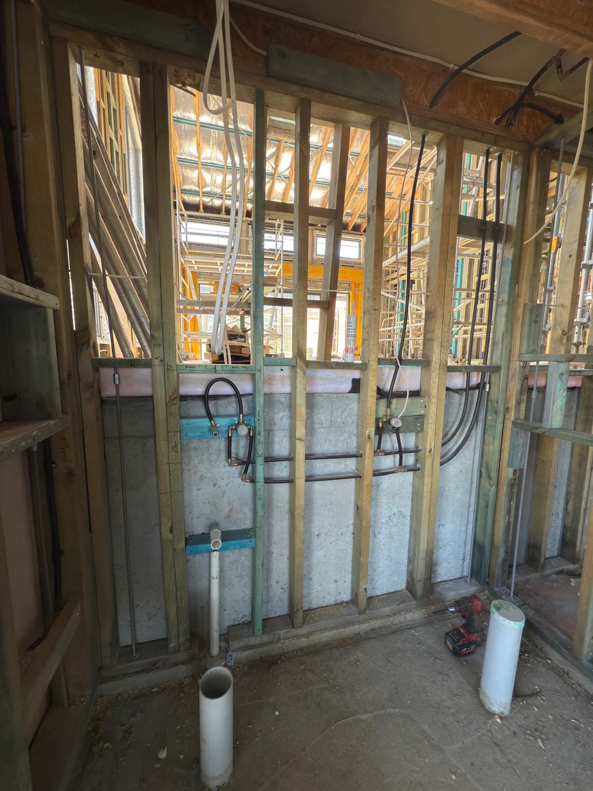 Bathroom rough-in — copper & lagged pex — Shell Cove | Shellharbour Plumbing